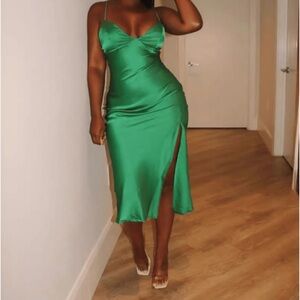 CHRISSY! (Green Satin Dress)